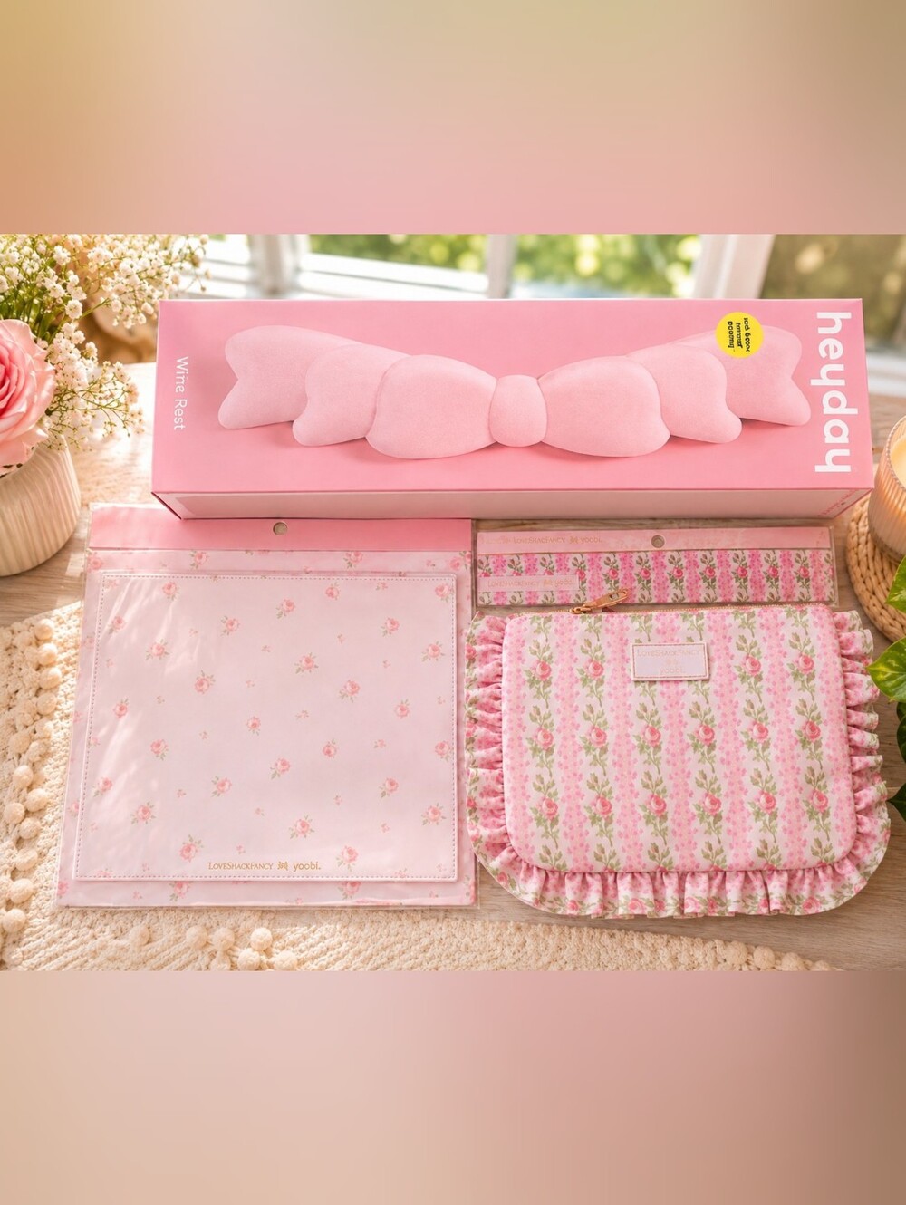 LoveShackFancy Pink Floral Accessory Set